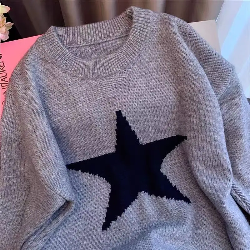 Five Pointed Star High-end and Super Beautiful Sweater Women\'s Autumn and Winter Lazy Style Loose Base Knit Sweater Top