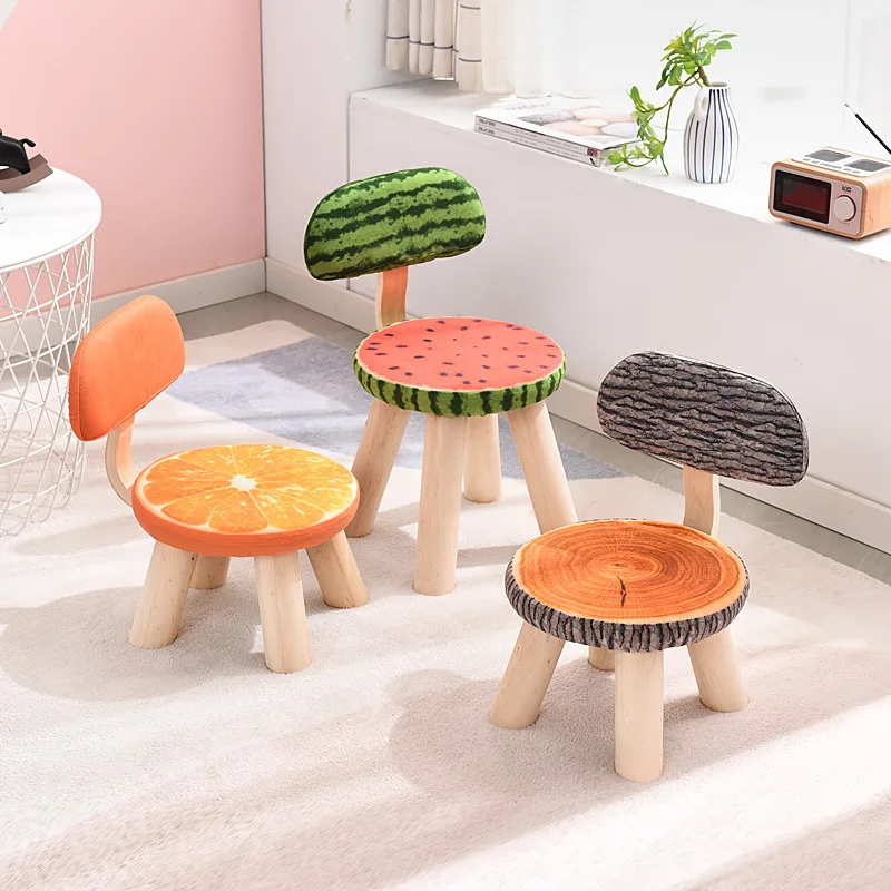 Child Adult Chair Wooden Backrest Stool Fruit Creative Household Living Room Shoe Round Bench Chair meubles pour enfants