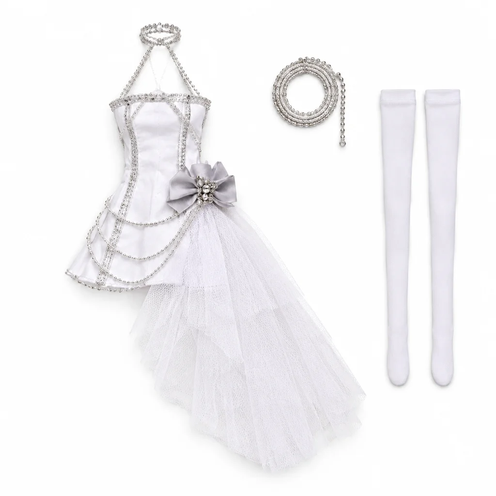 Ropa para muñecas BJD de 1/4, modelo Ob24, 1/6, Azone, top tubular con plumas blancas, falda de gasa, cadena de cuentas, estilo dulce, 4 diseños variados, ángel, señora mayor.