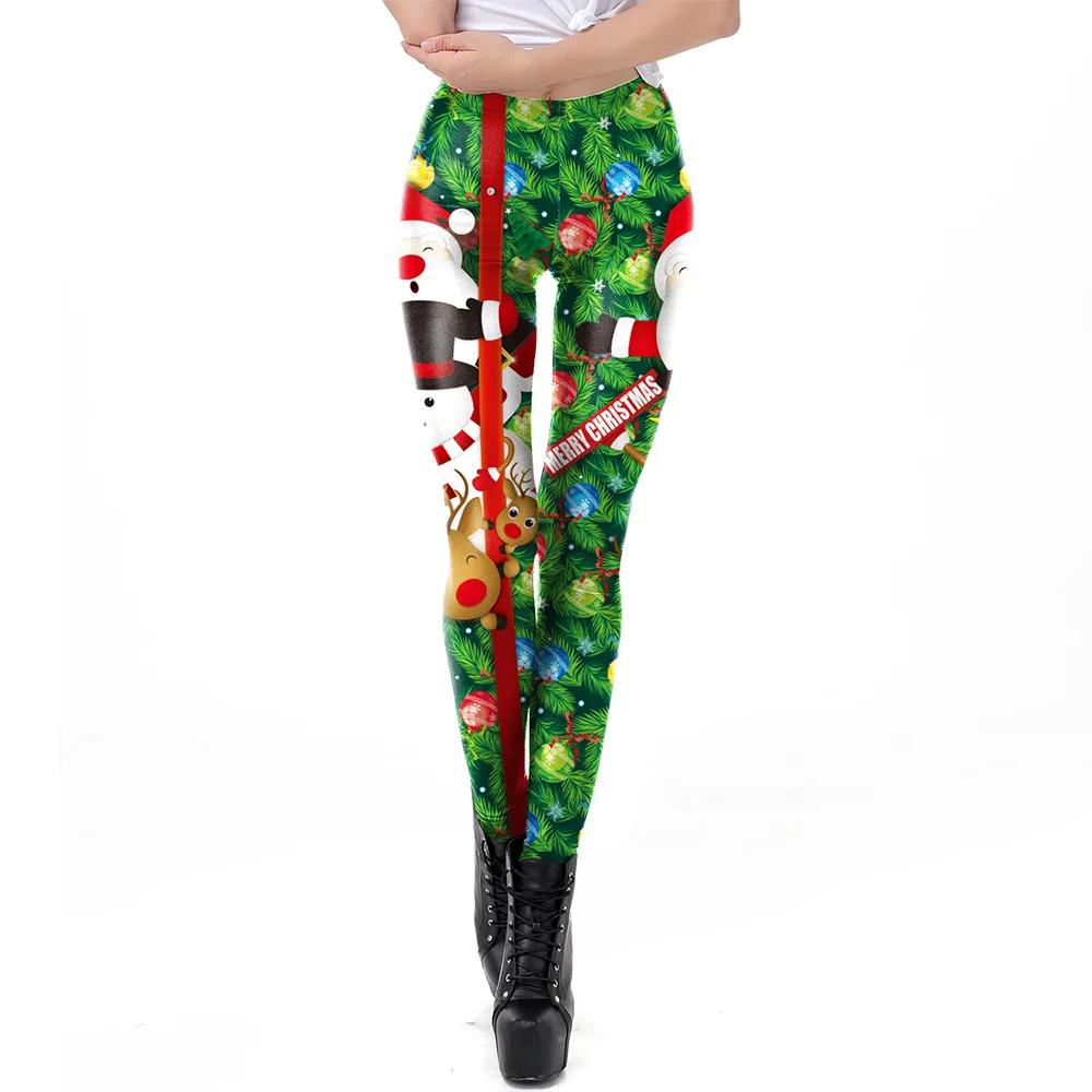 Nadanbao-Leggings College bonhomme de neige pour femmes, collants élastiques drôles pour femmes, pantalons de fête de vacances, vert joyeux Noël, fjFemale