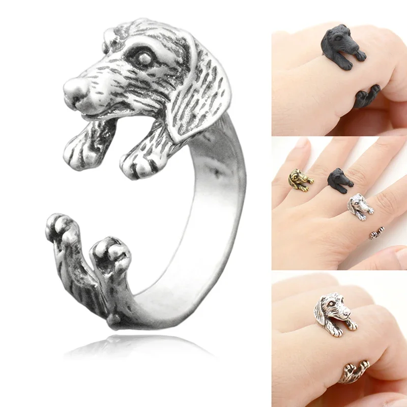 3 Style Lovely Retro Dachshund & Husky & Doberman Pinscher Dog Pet Ring for Women Anel Retro Animal Sausage Ring Men Jewelry