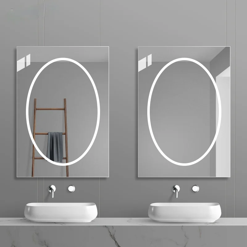 

70X90CM Smart Bathroom Mirror Toilet Wall-Mounted Wall Sticking Toilet Household Makeup Mirror Luminous LED Light with Mirror