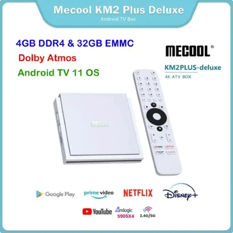 2024 Newest Mecool KM2 Plus Deluxe 4GB DDR4 32GB Android 11 Google Certified Netflix 4K ATV BOX WiFi 6 Dolby Atmos Audio TV BOX