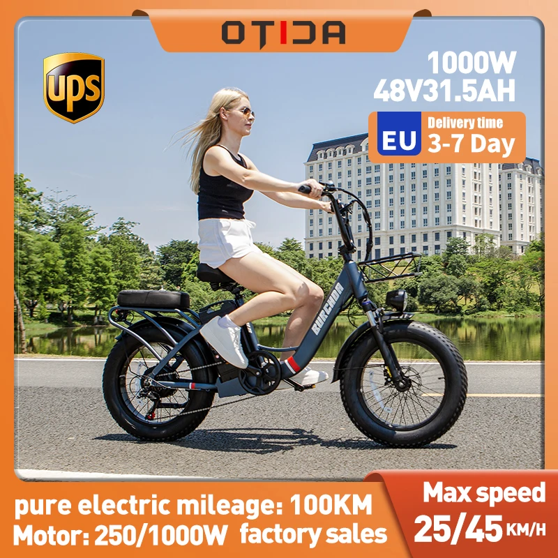 OTIDA U8 Women Electric Bike Adults Fat Tires Urban City Electric Bicycle 1000W 48V31.5AH Large Battery Lady Girl OFF-Road EBike