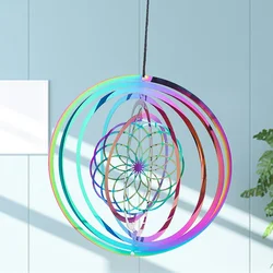 Rainbow Flower of Life Wind Chimes 3D Metals Rotating Geometric Energy Meditation Wind Chime Fairytale Garden Hanging Decoration