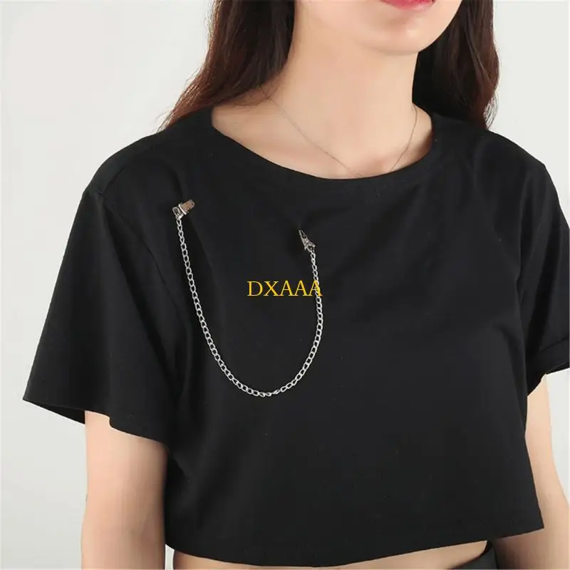 DXAA 2 قطع أنيقة سترة سلسلة كليب فضية اللون سلسلة معدنية للنساء حامل نظارات سلسلة القميص لارتداء اليومي #4