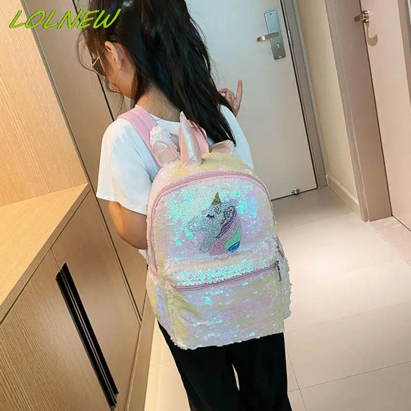 Unicorn Sequin Backpack Cartoon School Bag School Bookbag large capacity Book food Storage Double Shoulder Backpack Travel Bag