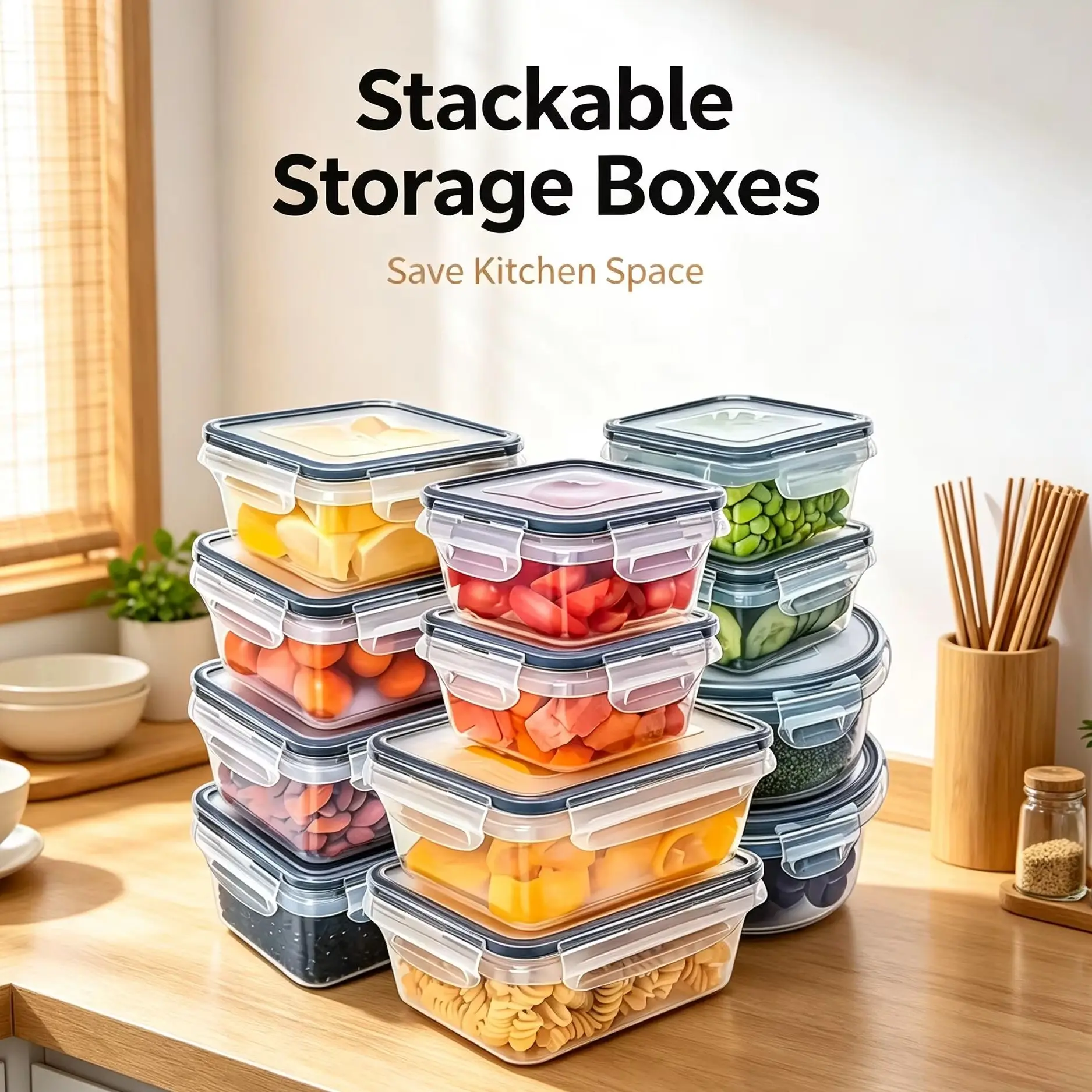 Food Containers with Locking Lids - Microwave/Freezer Safe PP Plastic Storage