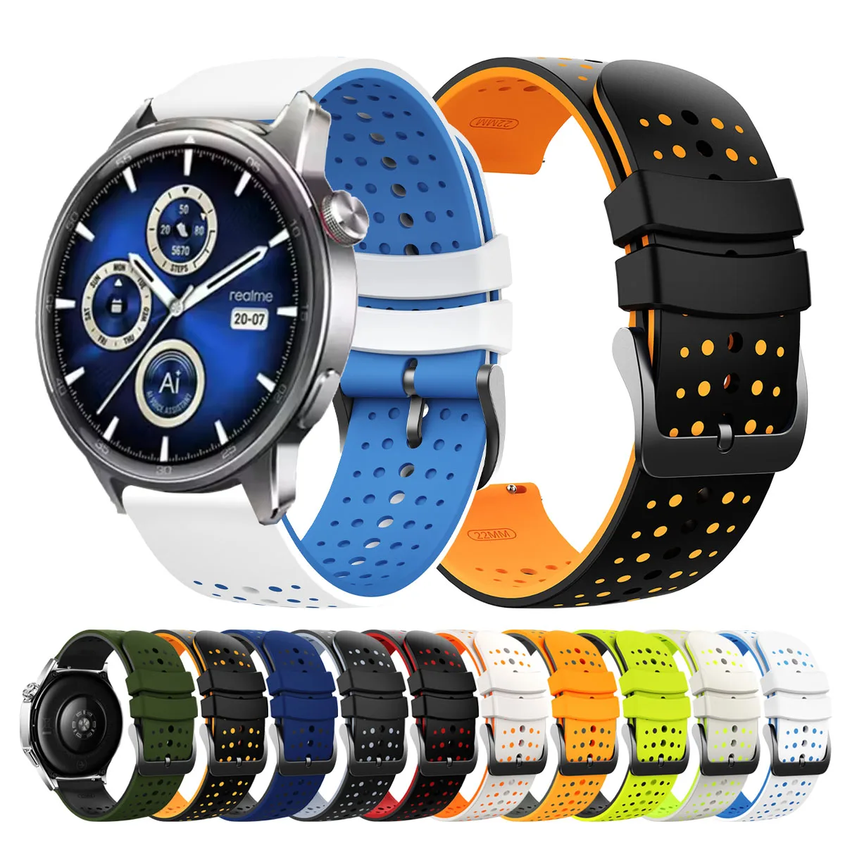 22 مللي متر حزام ساعة اليد لساعة Realme 3 2 S pro/Watch S2 سيليكون باند لساعة هواوي GT6 pro/GT6 5 4 3 2 46 مللي متر سوار المعصم