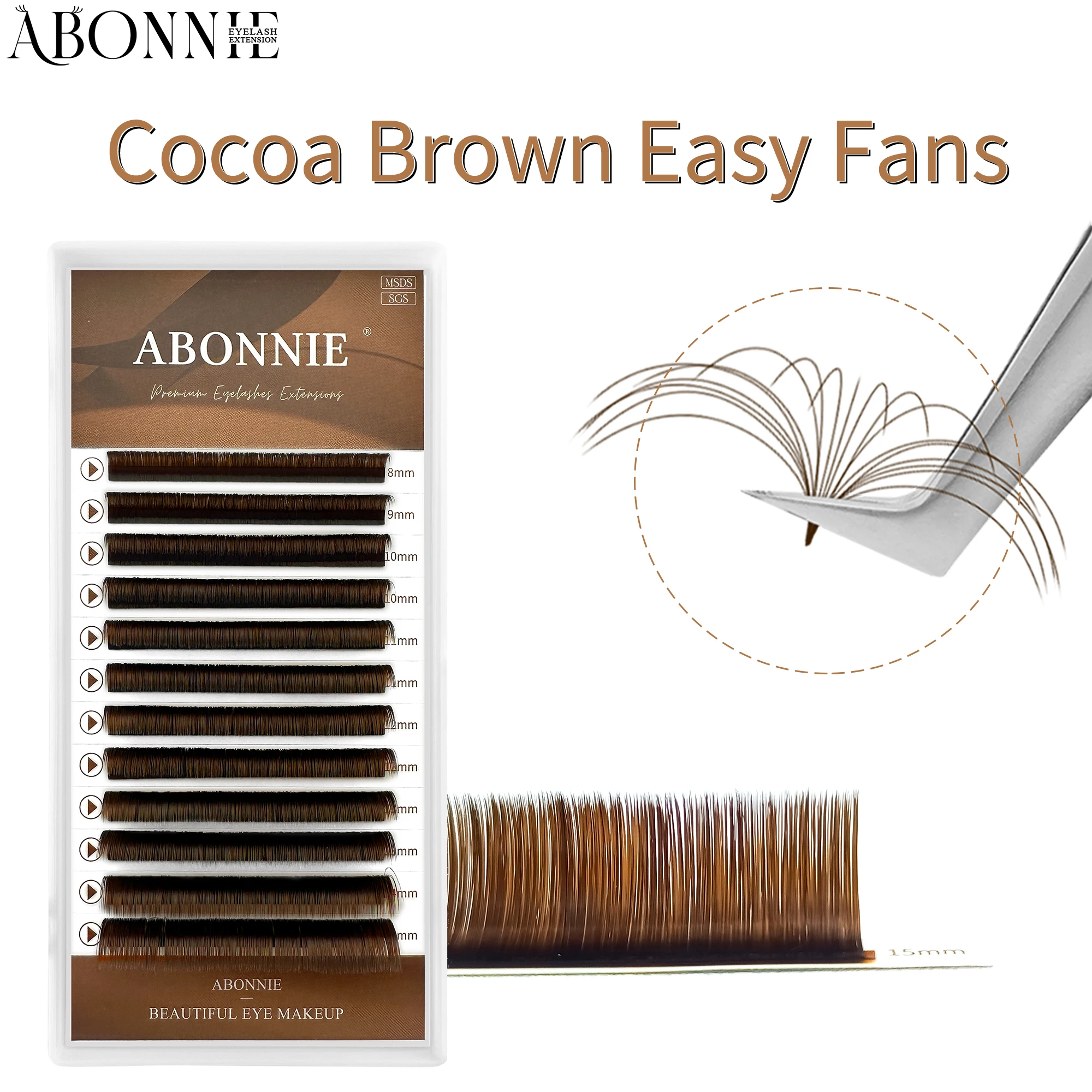 

Abonnie Cocoa Brown Easy Fans Lashes Extensions Brown Auto Fans Eyelashes Silk Handmade Easy Fans Volume Lashes Extensions