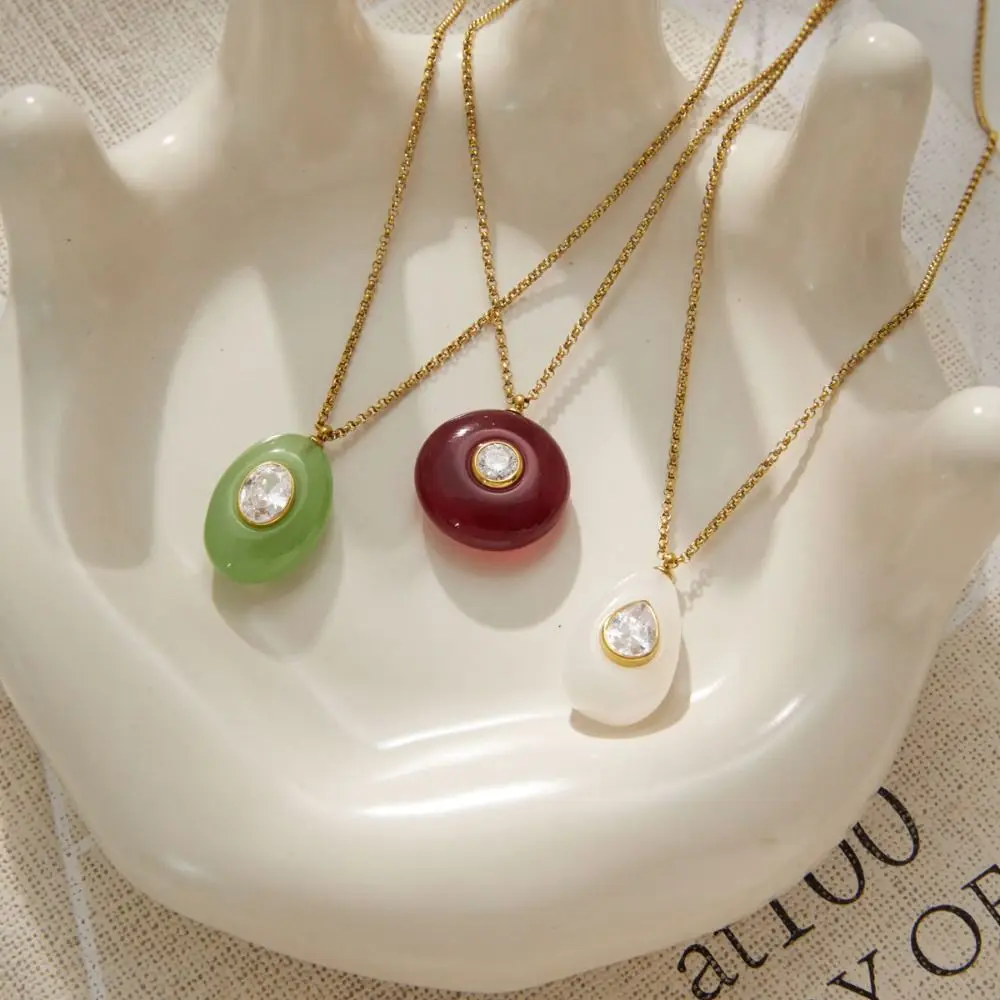 White Zircon Zircon Necklace Geometric Resin Stainless Steel Geometric Zircon Jewelry Gold Tone Lightweight Clavicle Necklace