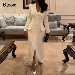 Bloom-Robe de Soirée Élégante pour Femme, Col en V, lèvent, Manches sulf, Fente sur le Devant, Tenue de Bal, Formelle, Convocation, Mariage