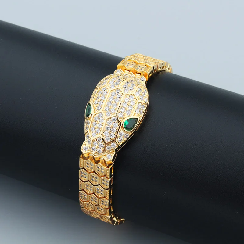 

Donia Jewelry Fashion Snake Titanium Steel Micro-Inlaid AAA Zircon Luxury Animal Opening Bracelet