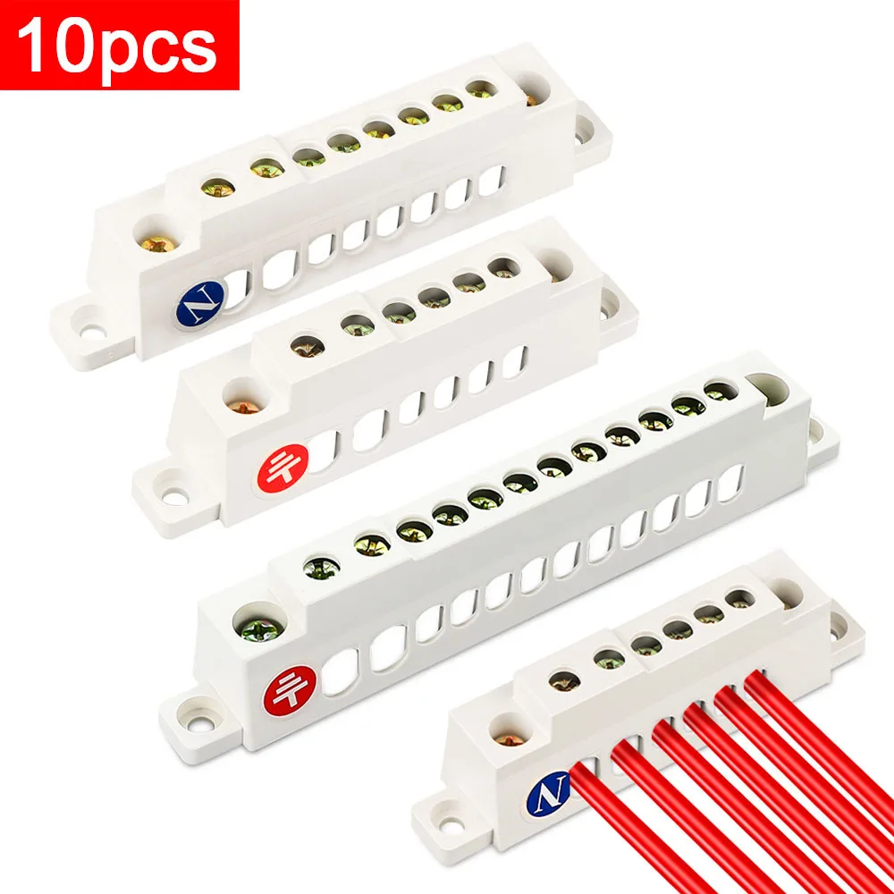 

10pcs Ground 6 8 10 12 Hole White Zero Terminal Block Copper Busbar Distribution Box Grounding Wire Combiner