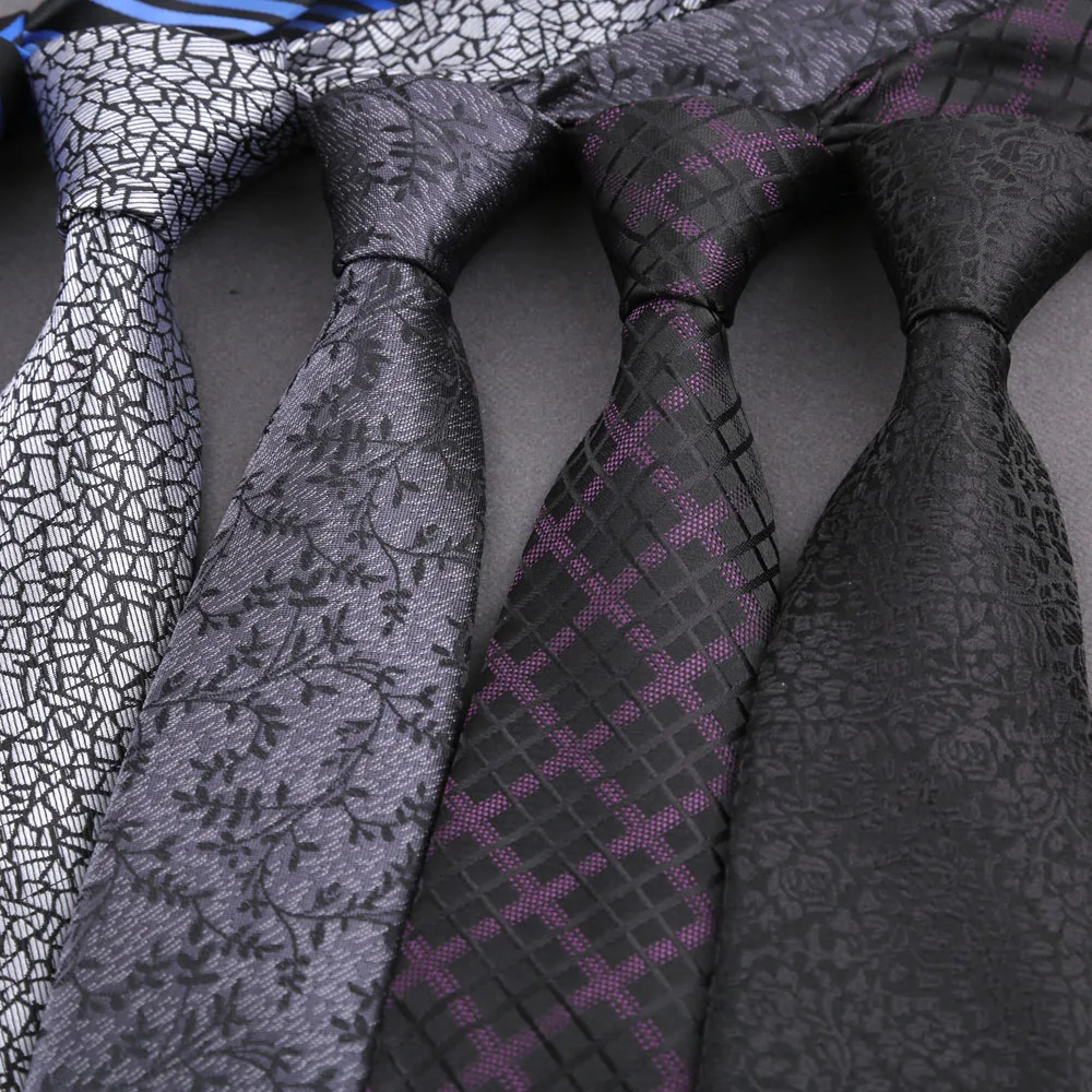 8cm Width Casual Gray Black Neck Ties For Men Formal Business Party Neckties Daily Wear Cravat Suit Accessories Gift