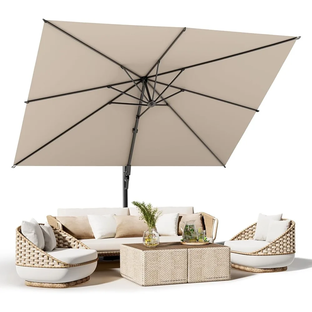 

10' x 13' Patio Umbrella, Outdoor Rectangle Large Cantilever Heavy Aluminum Offset Umbrella with 360° Rotation & Crank Handle fo