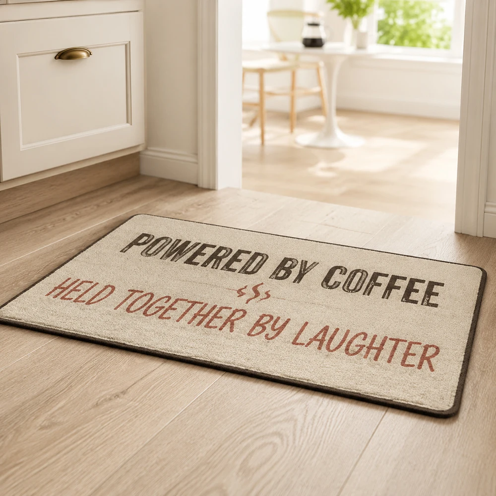 Funny Quote Door Mat Powered by Coffee Held Together by Laughter Nonslip Entrance Rug Kitchen Hallway Carpet Coffee Lover Gift