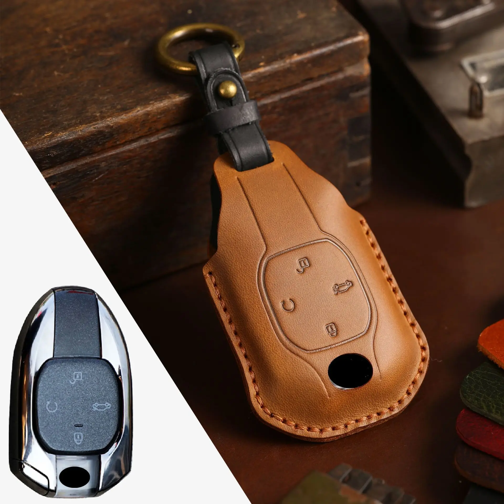 

4 5 Bottons Leatehr Car Key Case Cover Keychain for 2021-2023 GAC Trumpchi M8 Gm8 Empow J11 J12 J13 J14 J15 J16 GS8 Accessories