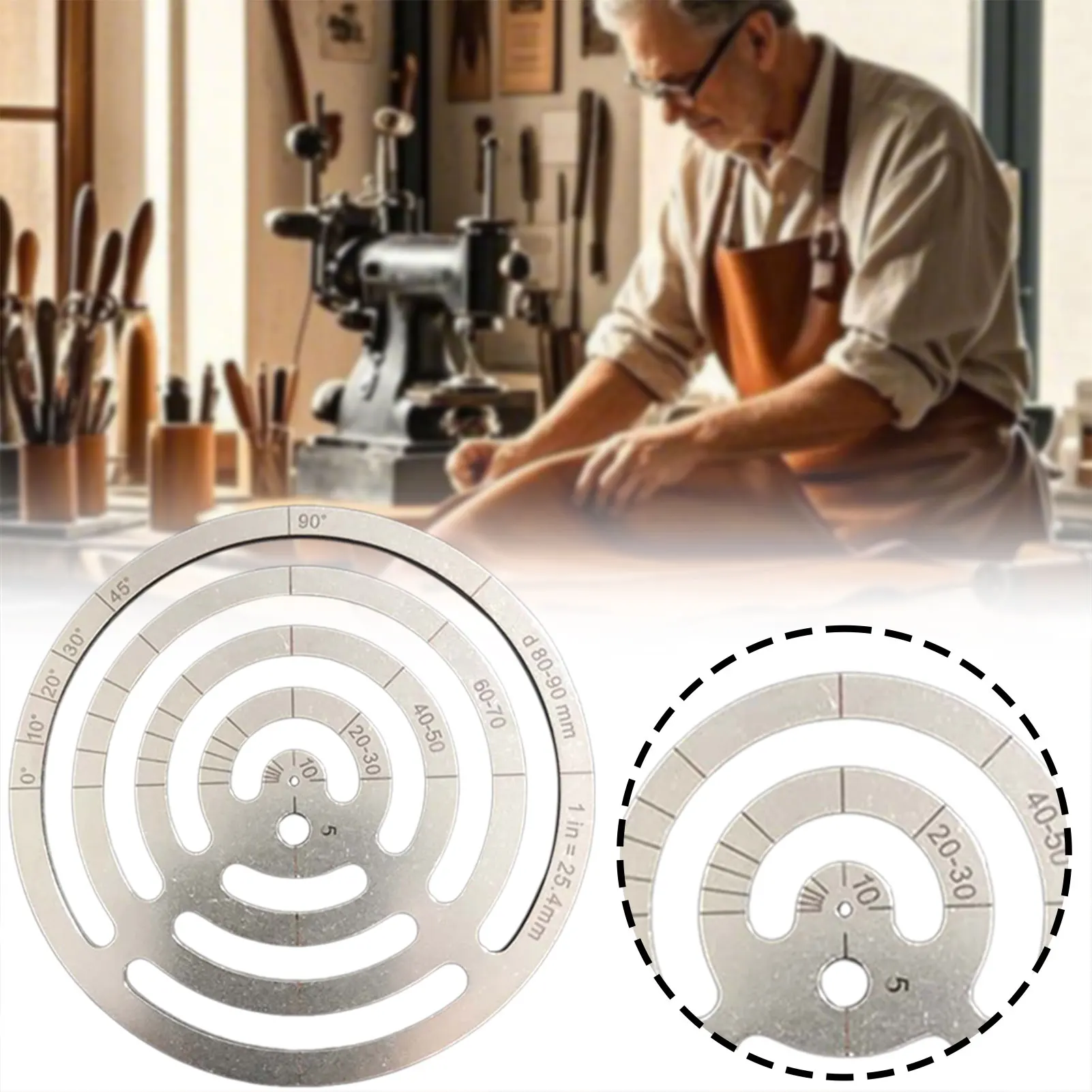 

Шаблон круглой линейки из нержавеющей стали, линейка угла резки кожи, линейка для рисования поделок, круглый металлический измерительный инструмент своими руками