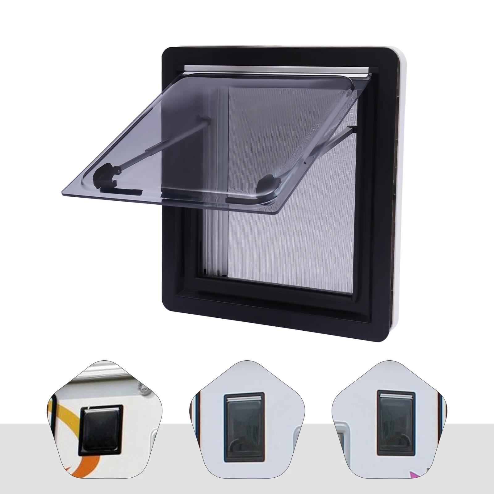 450*500mm RV Window Caravan Extrapolated Ventilation Window Angle Adjustable Opening Angle: 70°