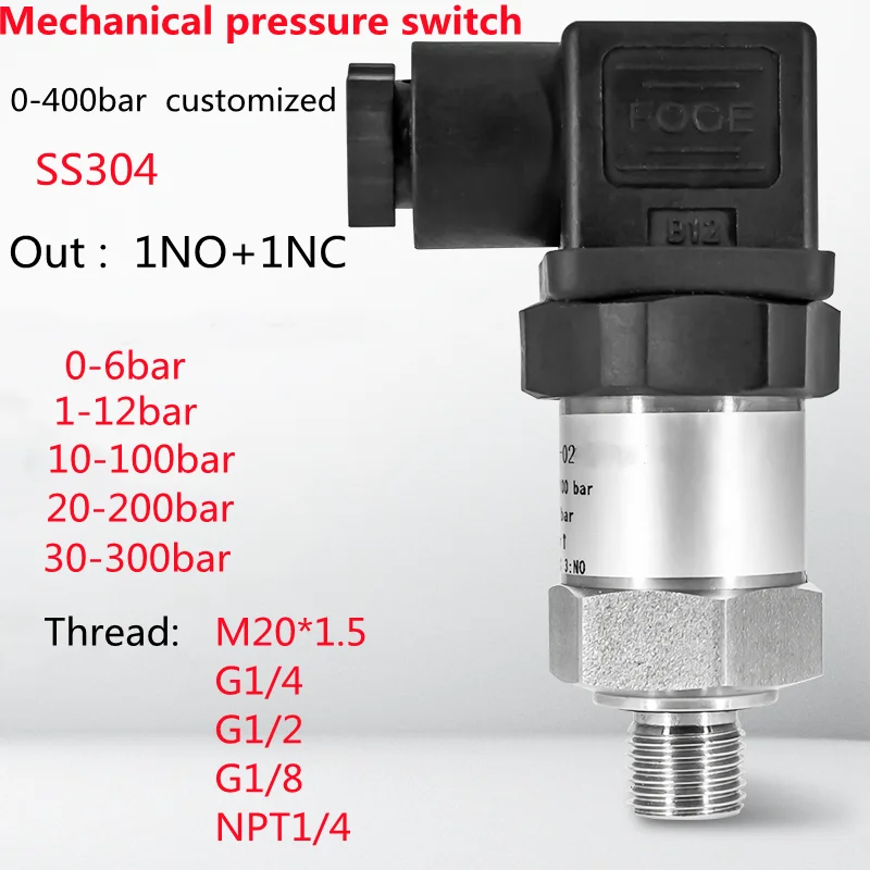 5bar 12bar Standard Mechanical Pressure Switch Stainless Steel Diaphragm Adjustable Oil Water Diaphragm Piston Pressure Control