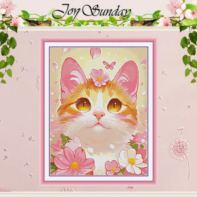 Joy Sunday Lovely Cat Patterns Counted Cross Stitch Set DIY 11CT 14CT 16CT Stamped DMC Cross-stitch Kit Embroidery Needlework