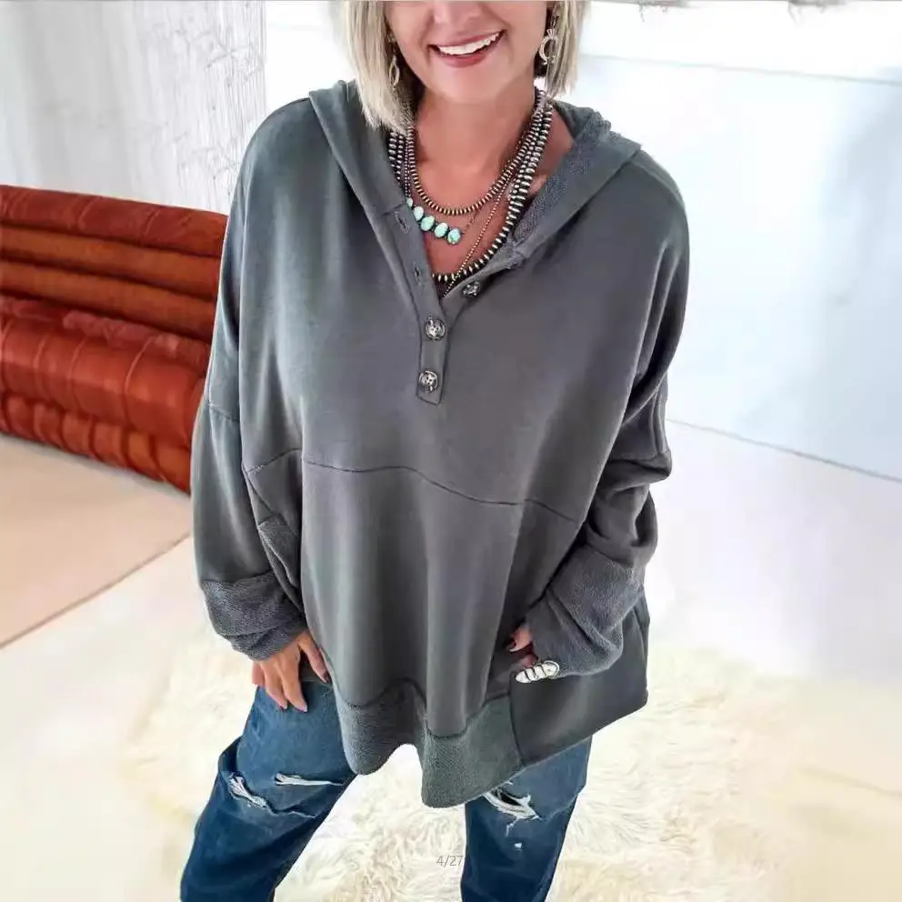 เสื้อสเวตเตอร์มีฮู้ดสำหรับผู้หญิง แขนยาว สี โพลีเอสเตอร์ ฤดูใบไม้ร่วง แฟชั่นลำลอง