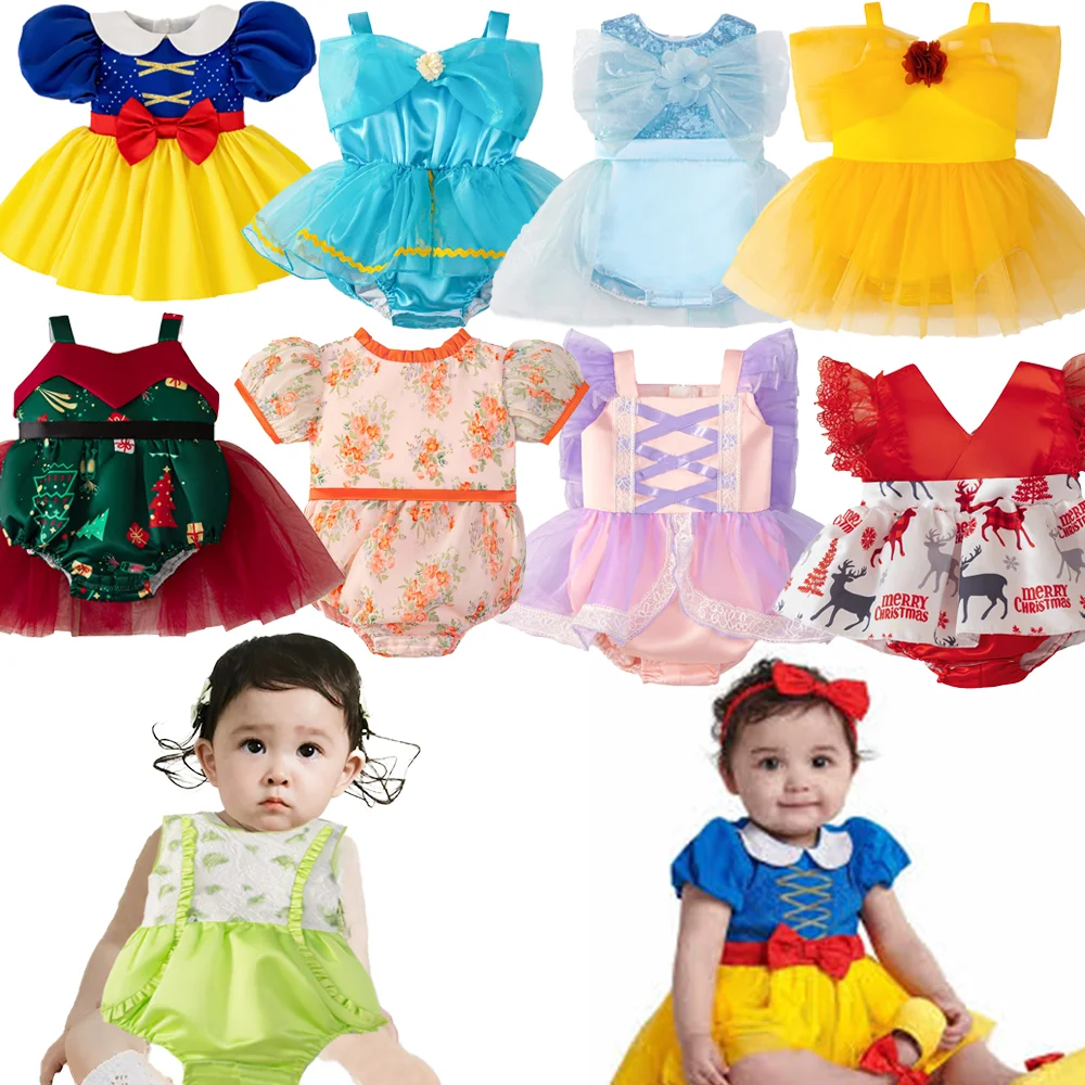 Infant Snow White Yellow Climbing Clothes Baby Frozen Elsa Crawl Dress Girl Christening Prom Gown Toddler Aladdin Costumes Wear