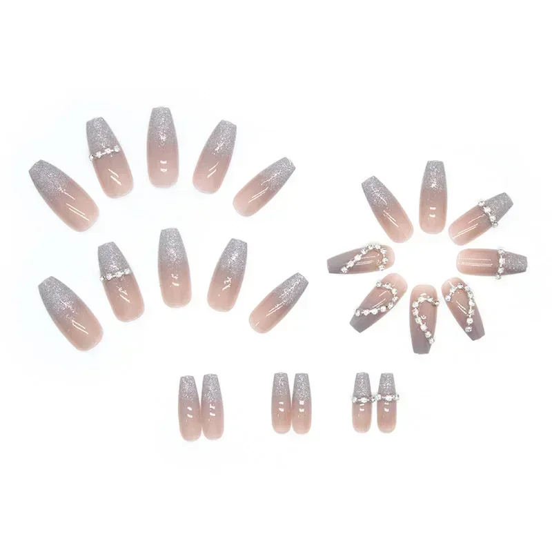 24 pçs/caixa coração diamante unhas falsas imprensa em unhas coração unhas falsas frete grátis dicas de unhas adesivo conjunto de unhas imprensa na arte do prego