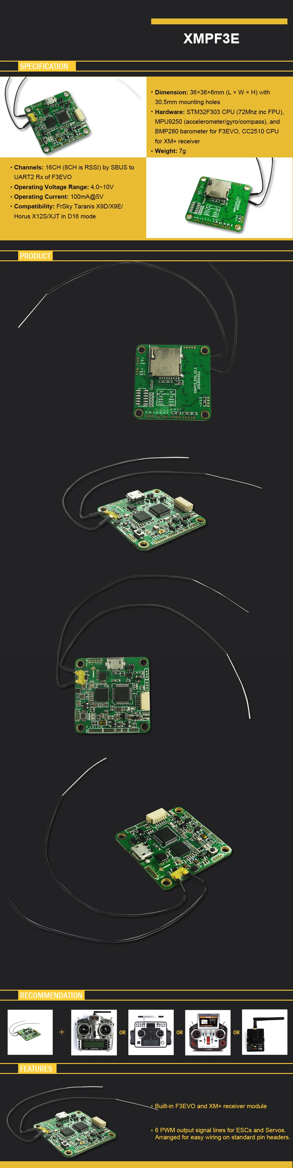 Ricevitore XM Plus integrato con controllo di volo F3 a quattro assi originale Frsky XMPF3E
