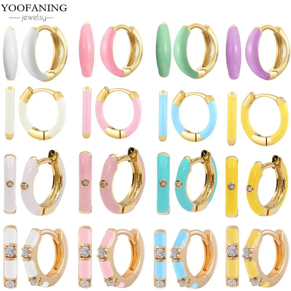 

925 Sterling Silver Ear Needle Retro Simple Gold Hoop Earrings Colorful Enamel Earrings Bamboo Knot Earrings for Women Jewelry