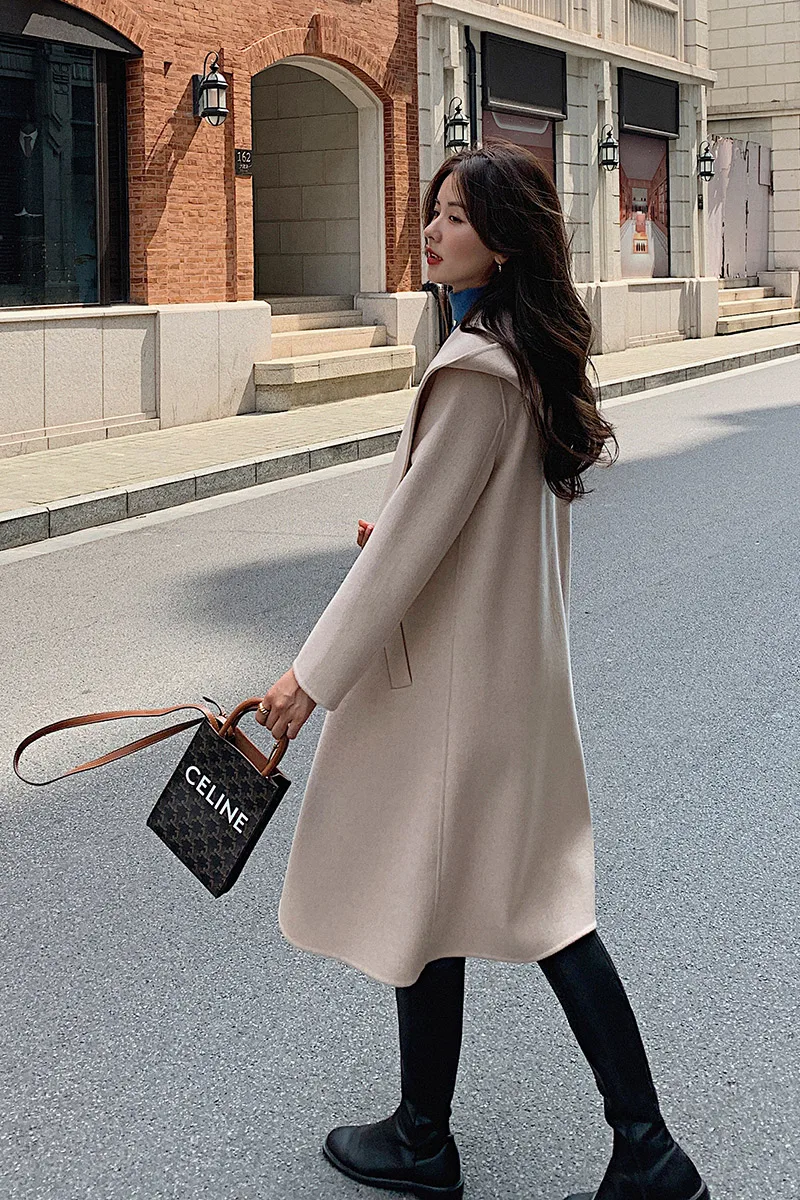 Women\'s Fall/Winter 2024 hooded 100% wool high-end long coat