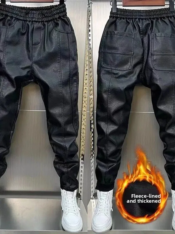 

Faionable Fce Lined Biker Sle Брюки из искусственной кожи Slim Fit Повседневные брюки Осень Зима Персонализированные Haome Универсальные ...