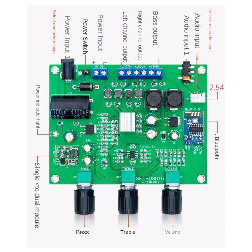 2,1-канальная плата цифрового усилителя Bluetooth 5.0, мощный модуль сабвуфера 2*15 Вт + 30 Вт постоянного тока 12 В