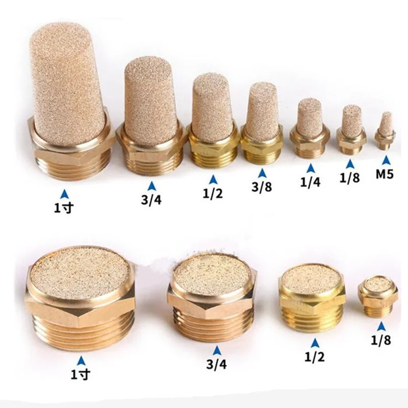 10pcs  Noise Filter Brass Muffler 1/8 1/4 3/8 1/2 3/4 Pneumatic Plug Silencer Air for Solenoid Valve Fitting Pipes
