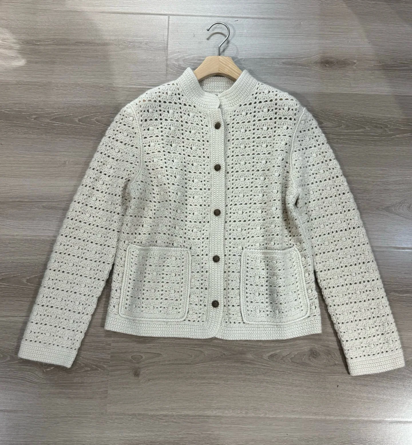 Lichte luxe mode kasjmierwol driedimensionaal geweven geruite single-breasted bronzen metalen knop kleine opstaande kraagjas