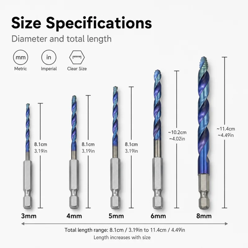 5Pcs Multi‑Purpose Twist Drill Bits Hex Shank for Ceramic Tile Wood Brick Drilling Tool Kit