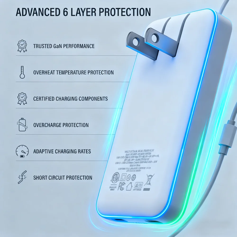 65W Dual USB C GaN Charger – Flat Folding Wall Adapter with PPS for MacBook Pro Air, iPhone 16/15/14/13, Galaxy S24/S23, Pixel 9