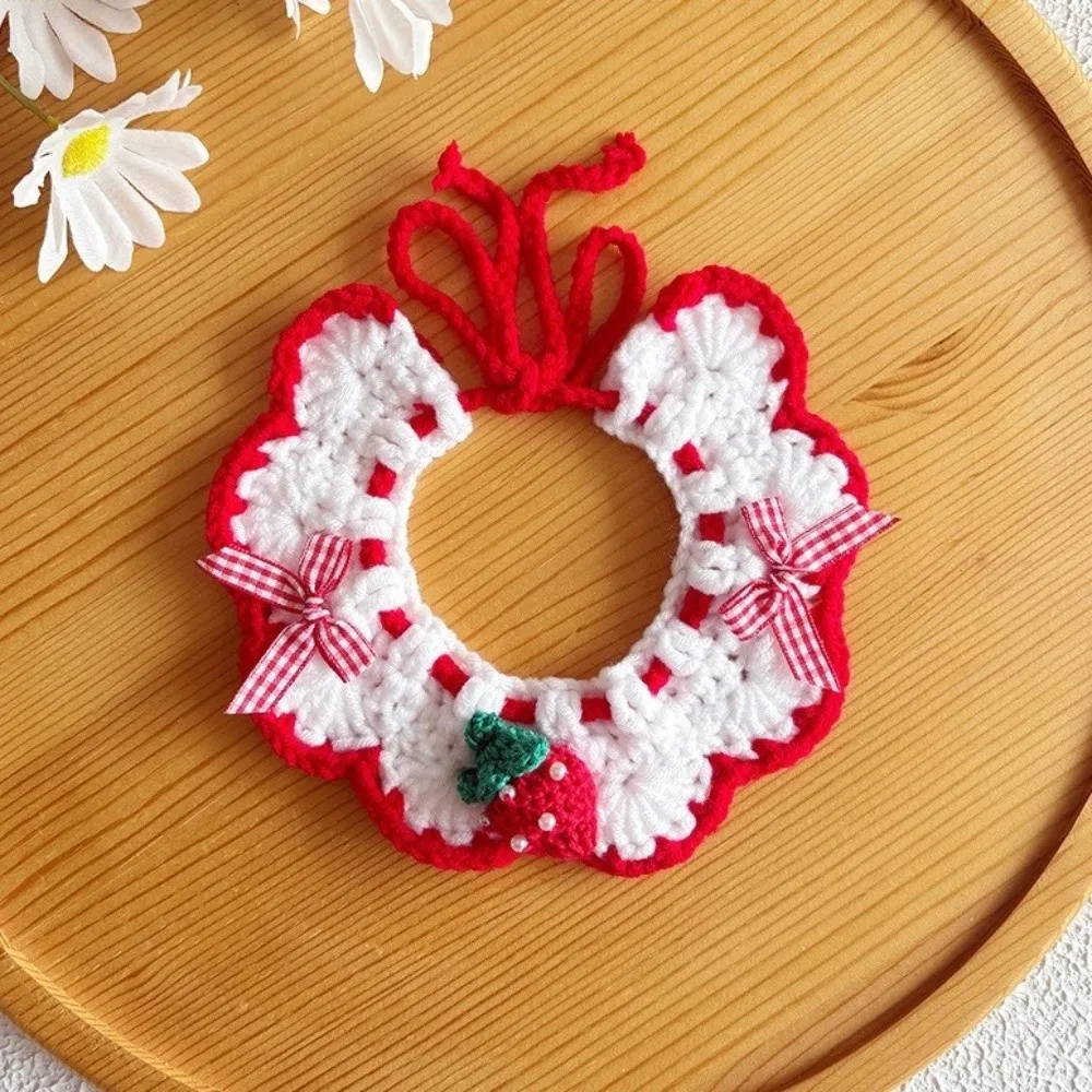 Adjustable Flower Pet Scarf Bib Handmade Sweet Knitted Cat Scarf Cozy Decorative Cat Strawberry Collar Small Medium Pets