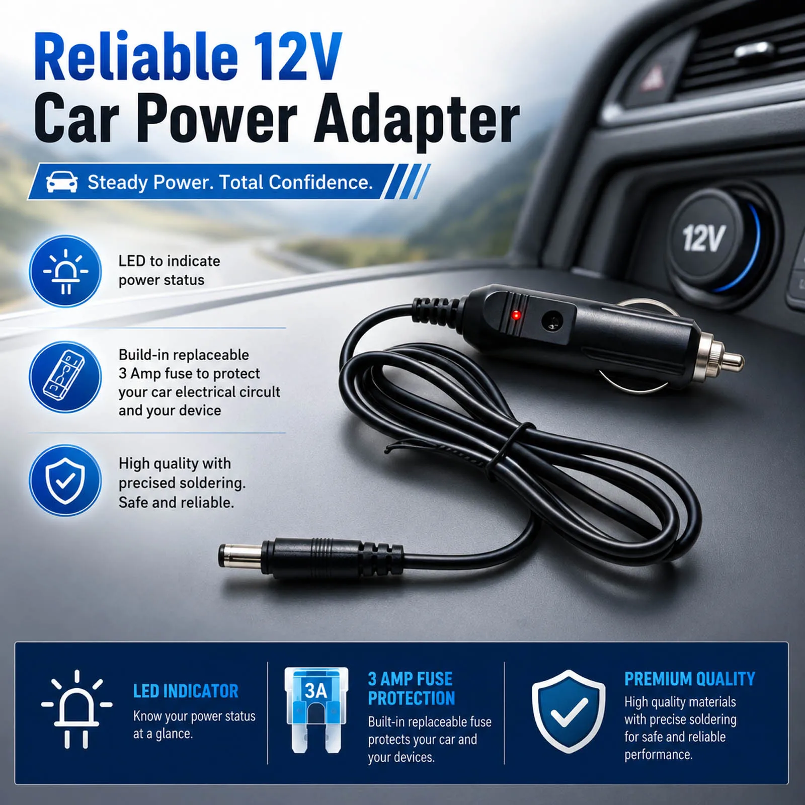 Portable 12V Car Cigarette Lighter Plug Power Suppy Cord Cable With DC 5.5mm*2.1mm Connector For Car Charger Extension Cable Hot