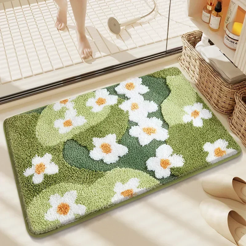 Non-Slip High-Absorbency Microfiber Bath Mat - Floral Plush Bathroom Rug, Thickened Fashionable Home Decor