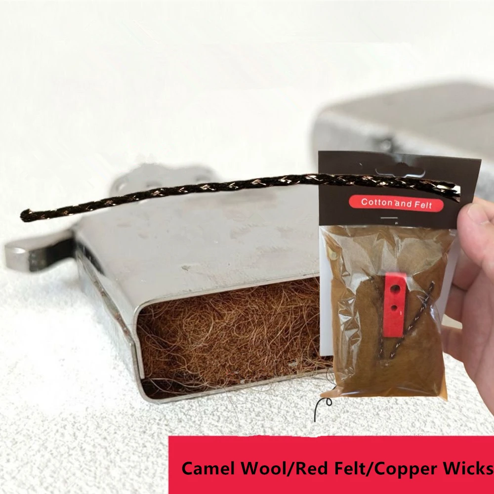 ¡2 juegos! Lana de camello, fuerte almacenamiento de aceite, algodón absorbente/mecha de cobre dorado negro/fieltro rojo para accesorios de repuesto de encendedor Zippo