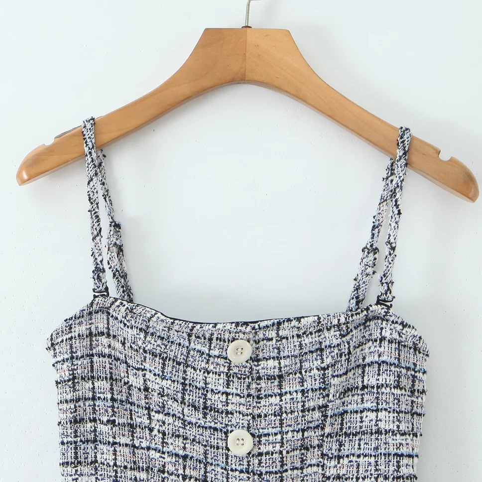 Retro Sle High Waist Knitted Dr with Detachable Waist Bule Sexy Strapl Dr for Women in Autumn New Arrival