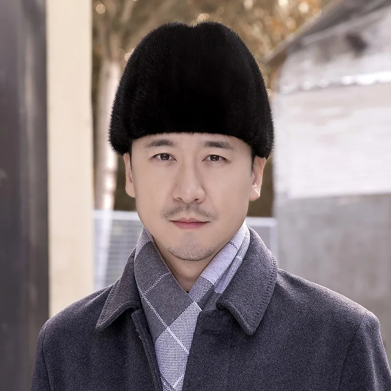 Men's winter warm fur hats velvet and ear-protecting cotton for middle-aged elderly fathers