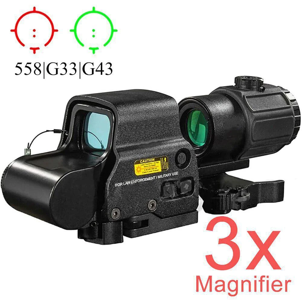 

Tactical 558+G43 Red Dot Optics 3X Magnifier Holographic Collimator Sight Reflex Scope for Airsoft Hunting