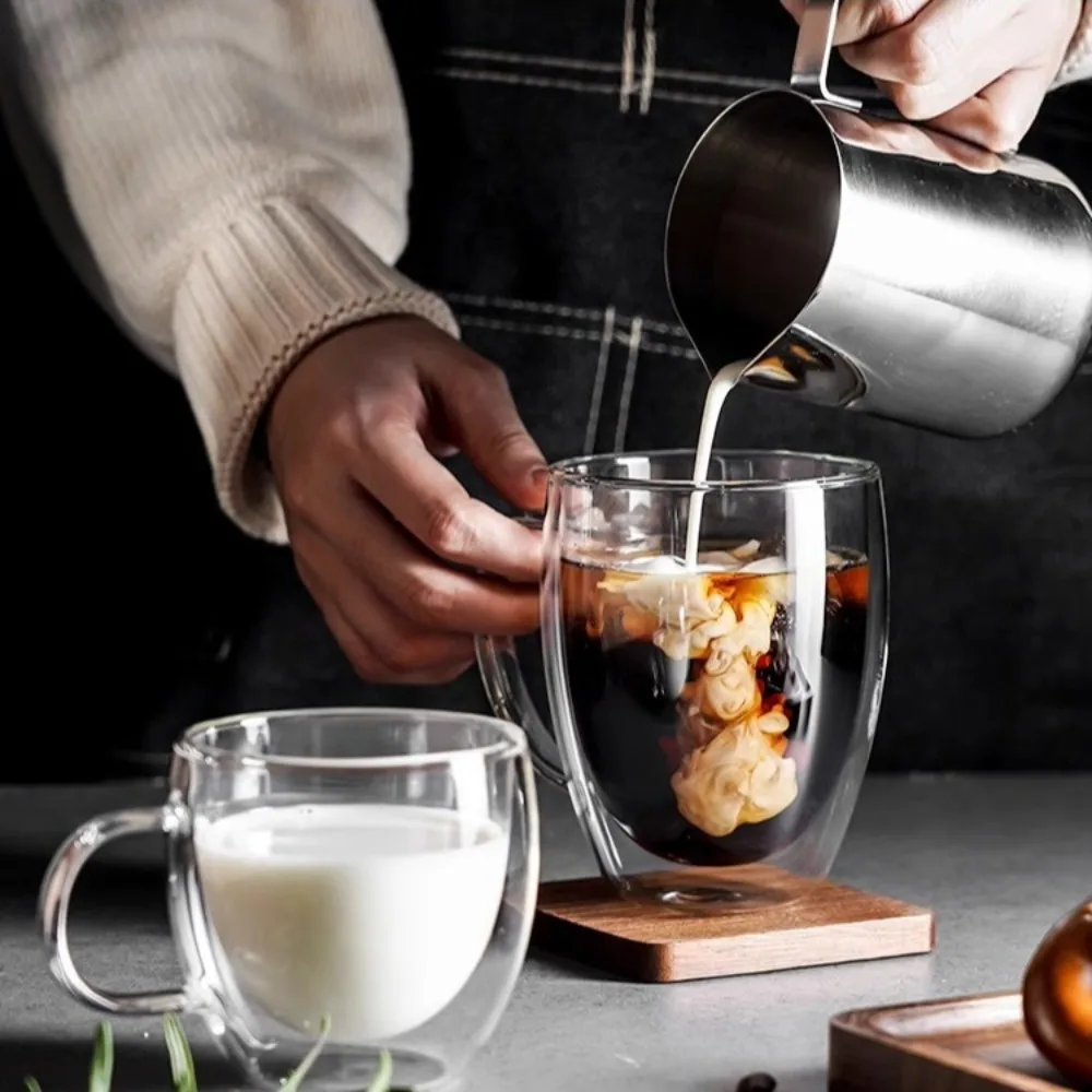 250ml/350ml/450ml High Borosilicate Glass Double Layer Glass Cup with Handle Drinkware Transparent Coffee Cup Heat Resistant