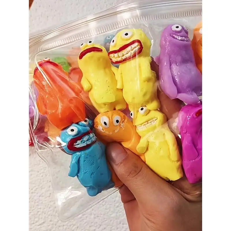 Set of 5 Squishable Clay Man Monsters: Stress-Reducing Decompression Musical Toys for Light-Hearted Fun