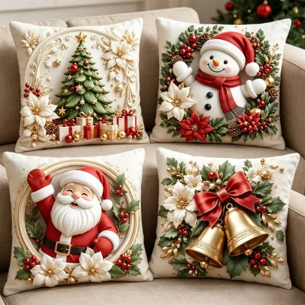 4pcs 45x45cm Christmas Pillowcases Christmas Tree Elk Santa Claus Pillow Cover Set Cozy Soft Cushion Cover Christmas Decor