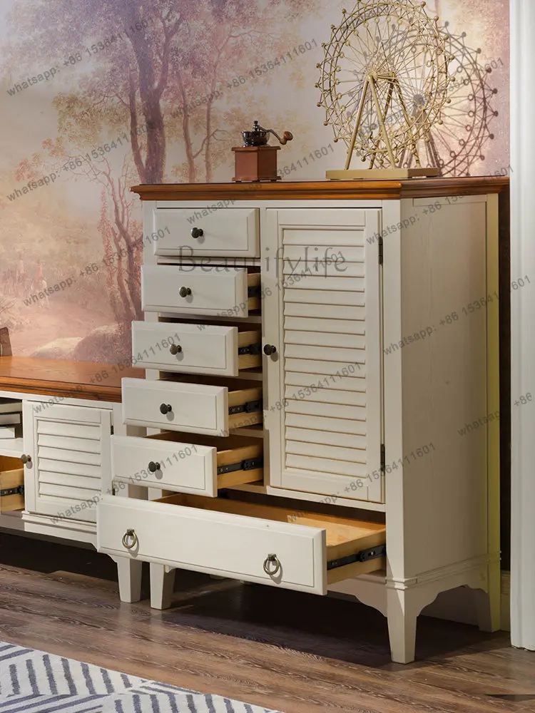 French American Mediterranean solid wood chest white porch storage partition side cabinet