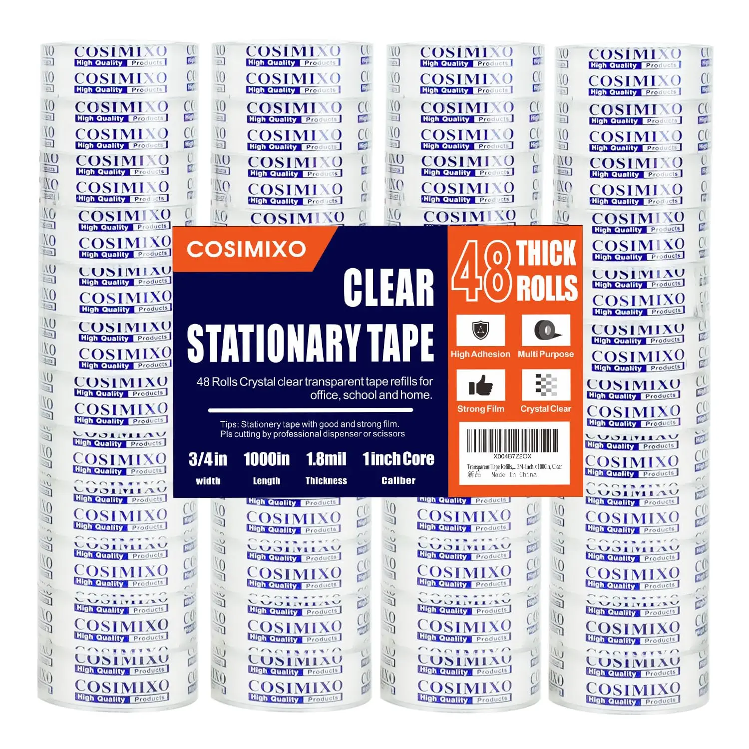 

Clear Tape Refills 48 Rolls for Dispenser, 3/4 x 1000 inch Bulk Transparent Office Tape